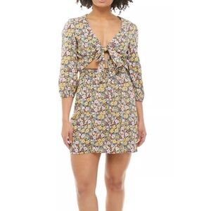 BeBop 3/4 Sleeve Tie Front Smocked Waist Dress